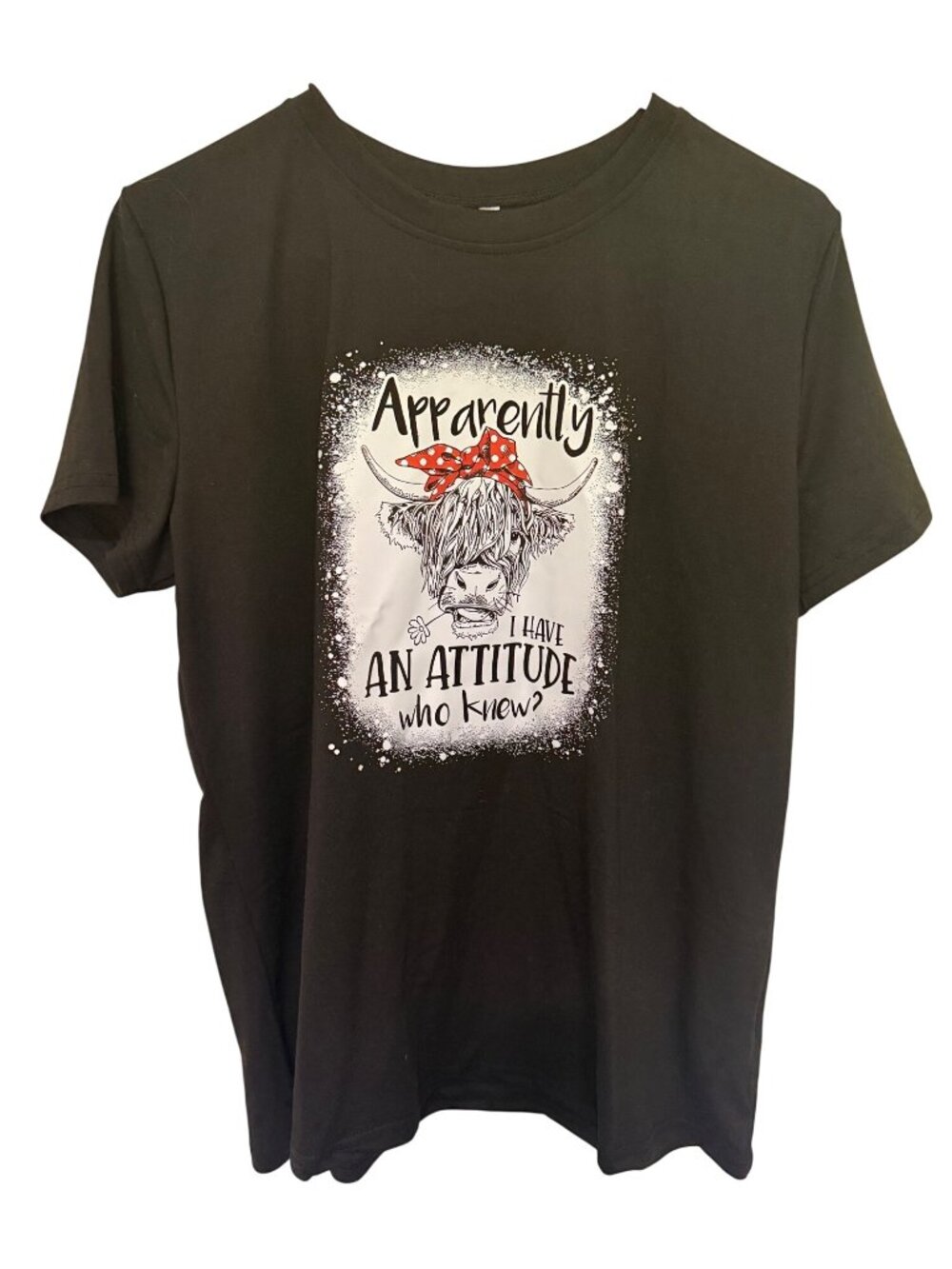 T-shirt Black with Funny Attitude Highland Cow Design Womans XL